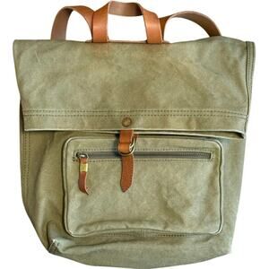 Madewell Olive Green Canvas & Leather Fold-Over Backpack Rucksack